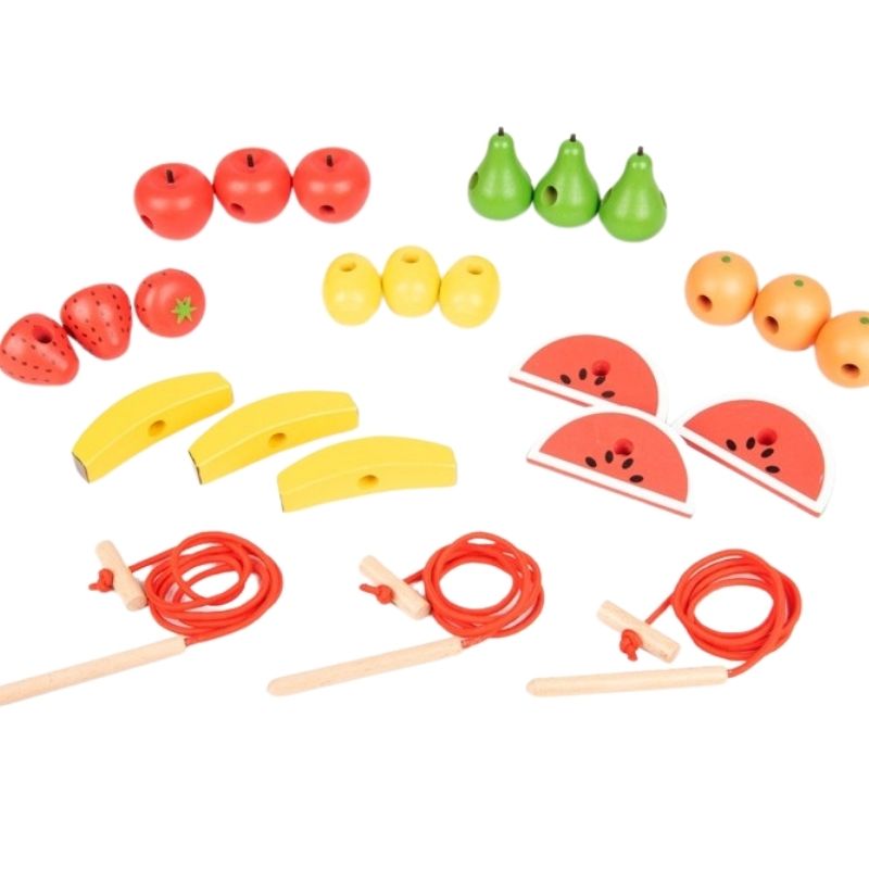 Fruits en bois à lacer Montessori  - Jouets sensoriels pour enfants